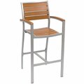 Bfm Seating Largo Outdoor / Indoor Synthetic Teak Silver Bar Height Arm Chair 163PH101BTSV